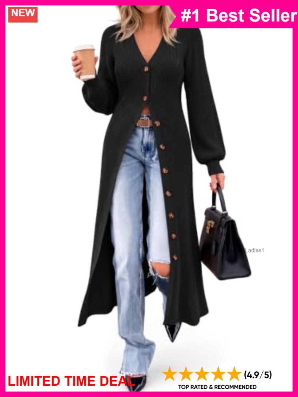 Women's Long Button Up Chunky Knit Cardigan Duster Sweater Coat